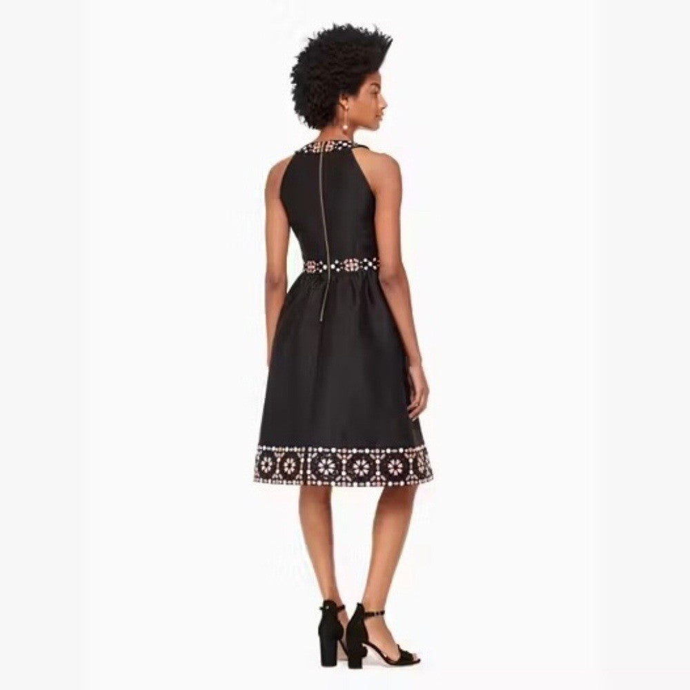 KATE SPADE Black Mosaic Embellished Embroidered Midi Dress Fit N' Flare Size 0