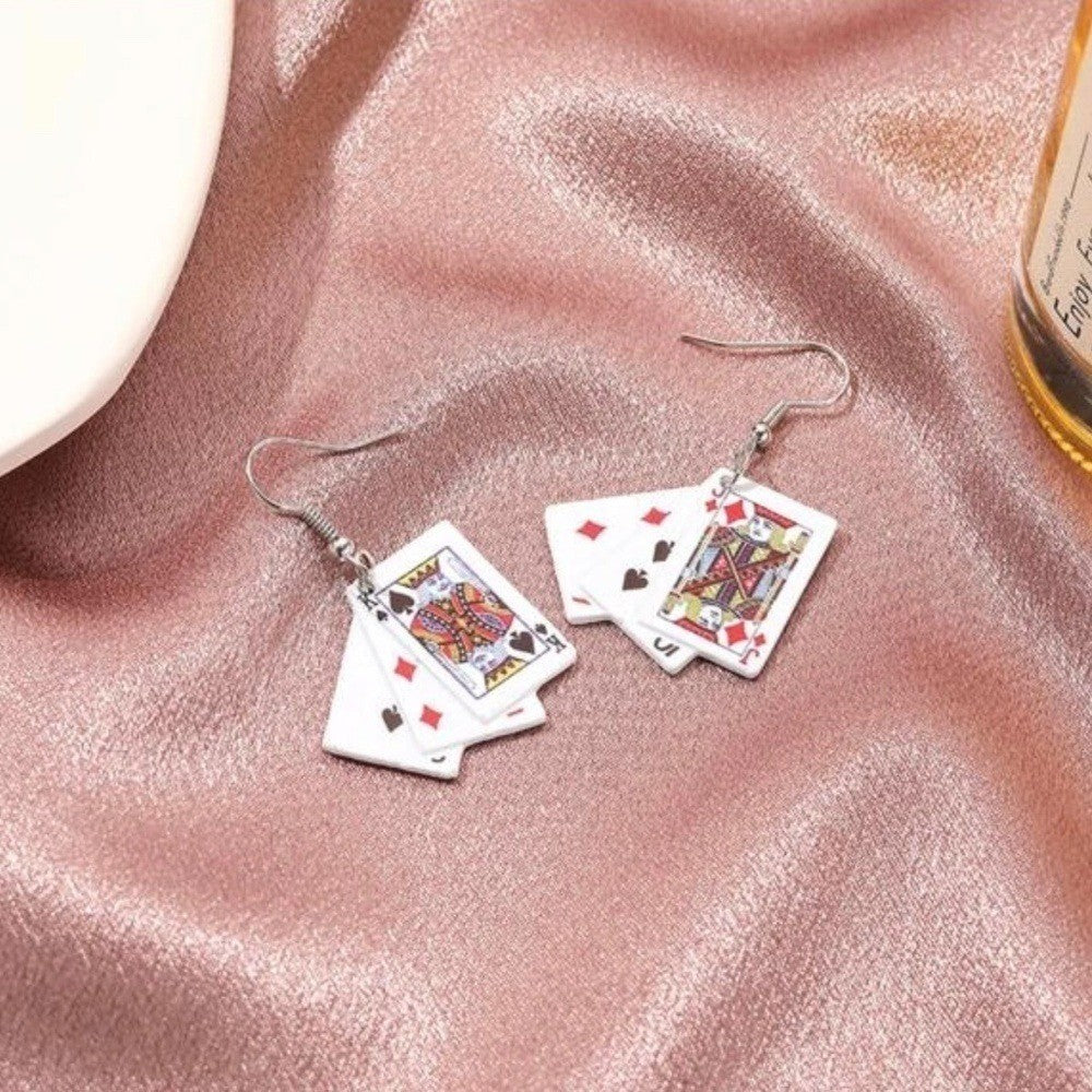Playing Card MultiSuit Mismatched Drop Earrings Poker Las Vegas Blackjack Casino