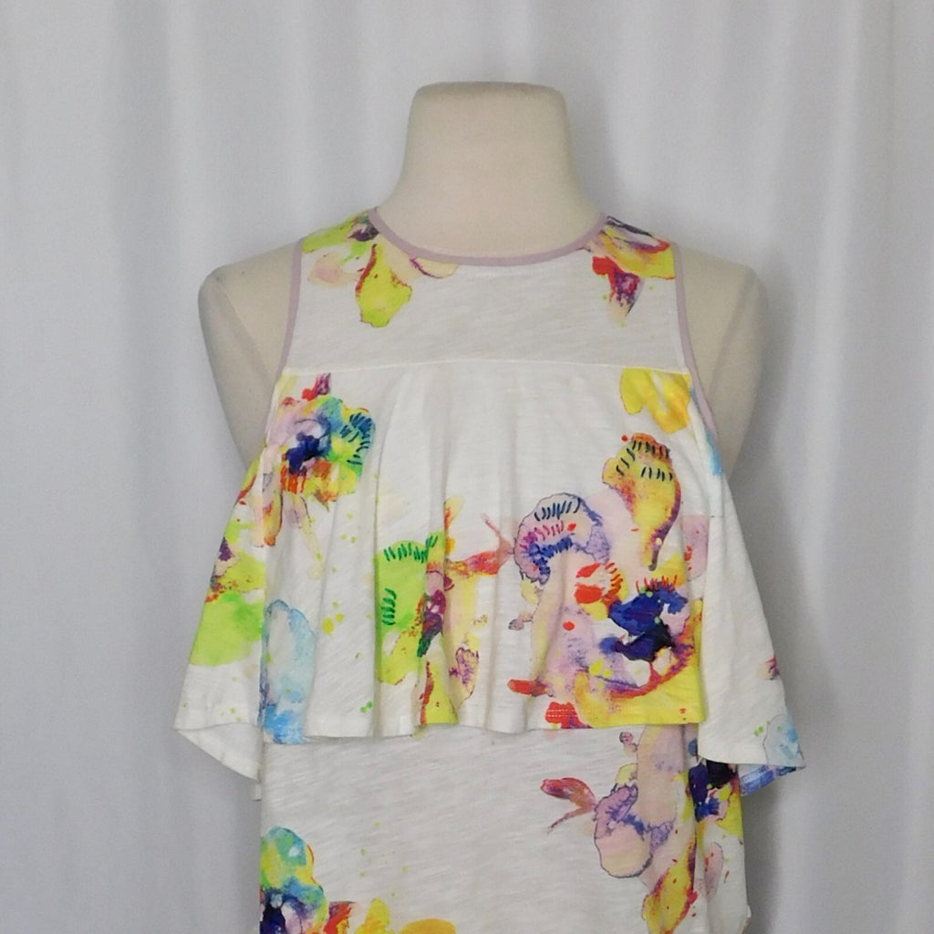 NWT!! Anthropologie MEADOW RUE Cantara Floral Knit Tiered Tank Top X-Small