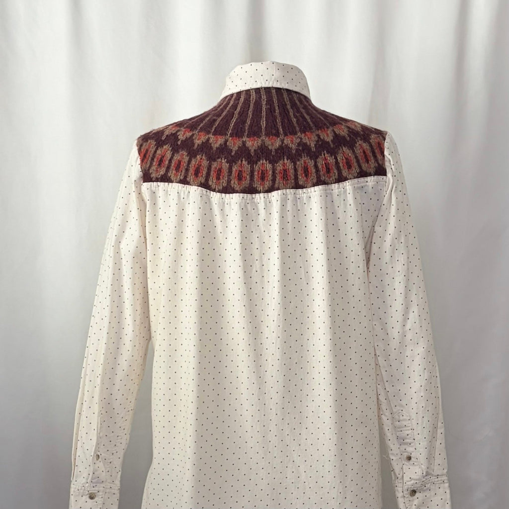 FREE PEOPLE Mixed Media Sage Buttondown Shirt Wool Western Polka Dot Medium