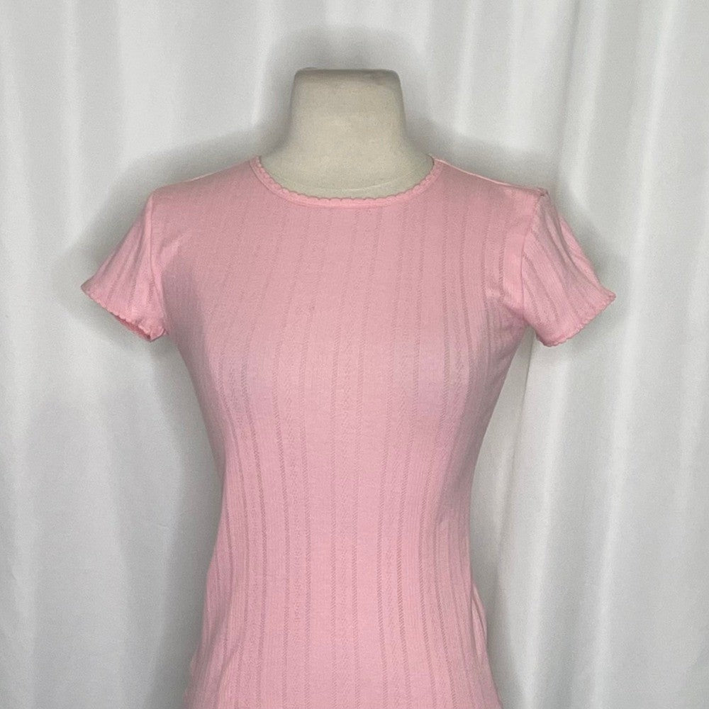 NWT! J. CREW Pointelle Short Sleeve T-Shirt Top Solid Pink Knit XXS XX-Small