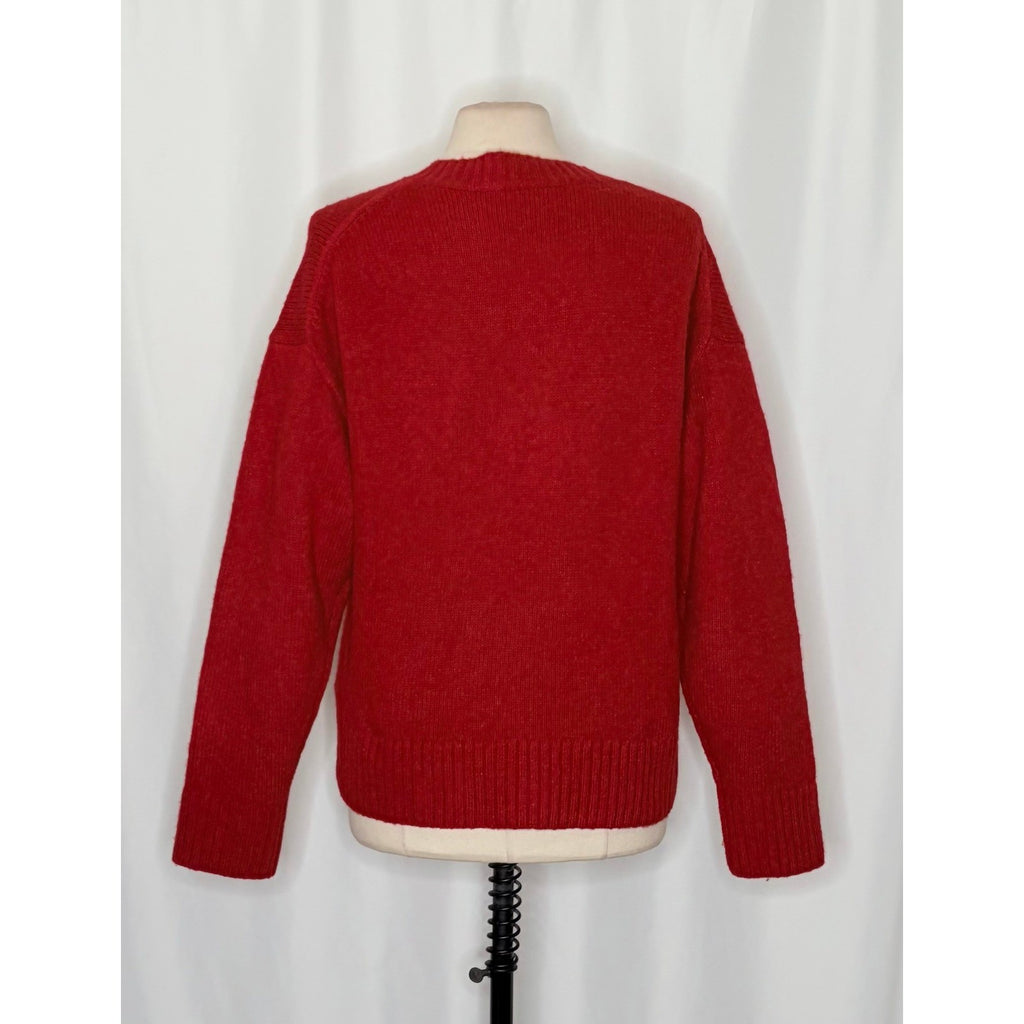J. CREW Relaxed V Neck Pullover Sweater Solid Red Merino Wool Alpaca Medium