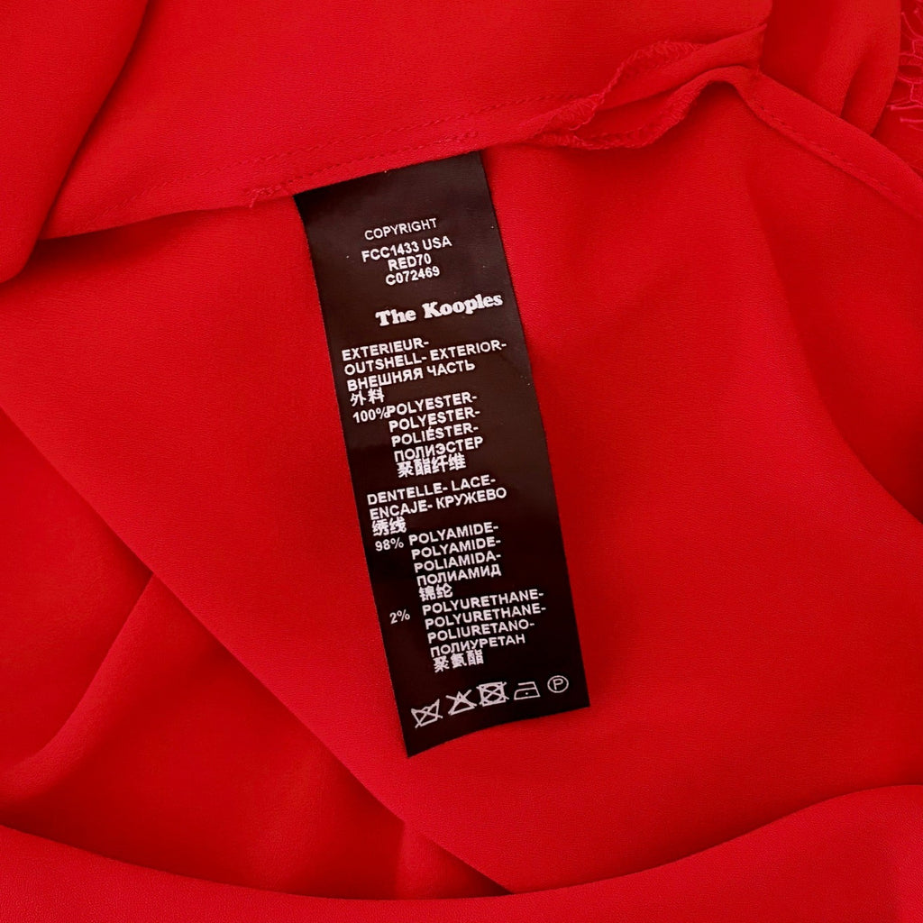 NWT!! THE KOOPLES Red Crepe Lace Shirt Blouse Buttondown Valentine Solid X-Small