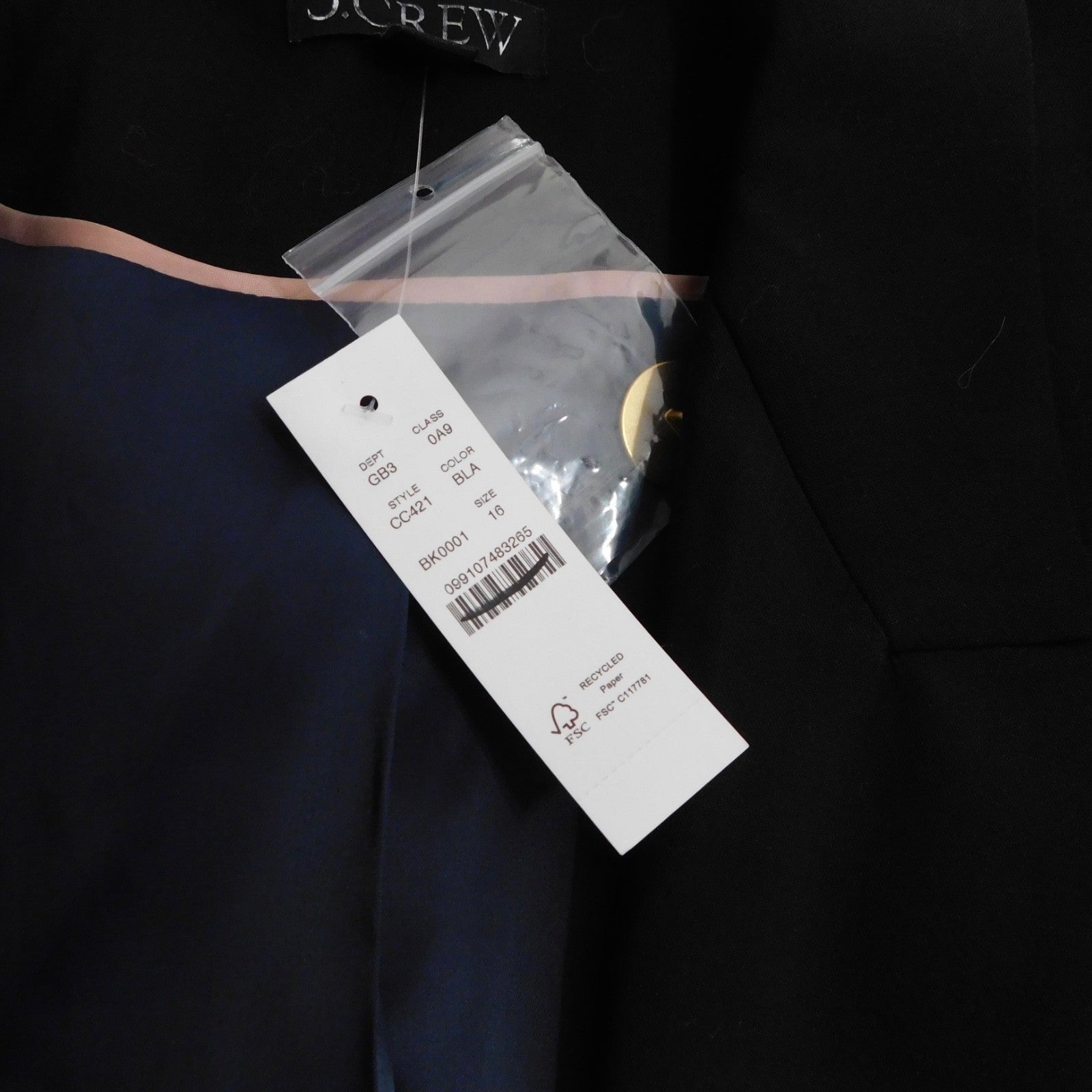 NWT!! J. CREW Vivienne Blazer Italian Bi-Stretch Wool Blend Black Preppy Size 16