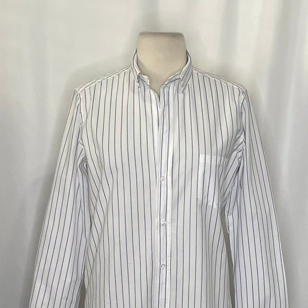 FRANK & EILEEN Crinkle Barry Buttondown Top Blouse White Blue Dotted Small
