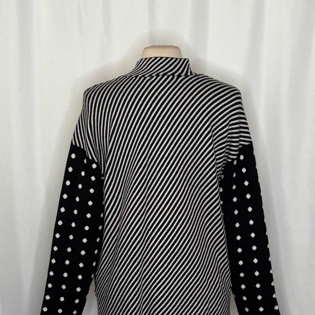 By ANTHROPOLOGIE Lizzie Mock Neck Sweater Black White Polka Dot Striped Large