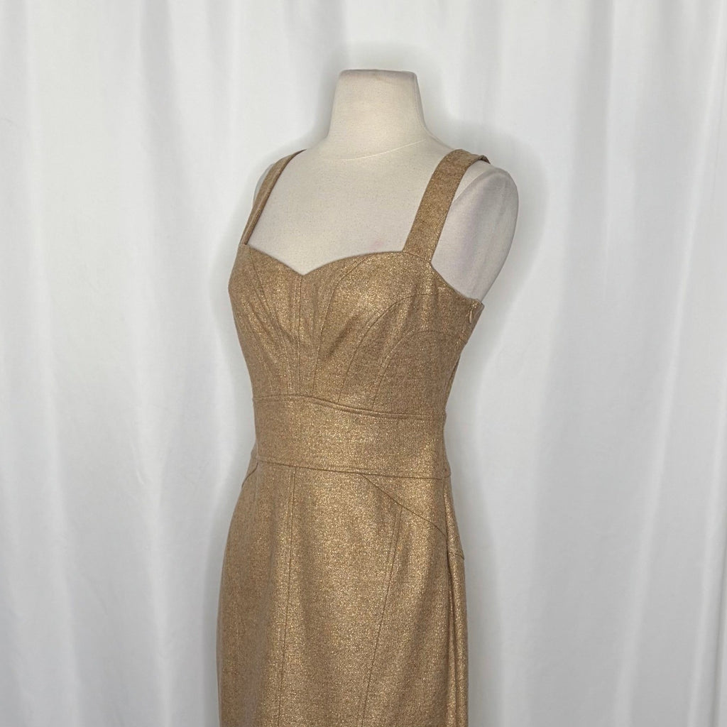 DVF DIANE VON FURSTENBERG Jiwon Gold Metallic Dress Sheath Glam Party Size 8
