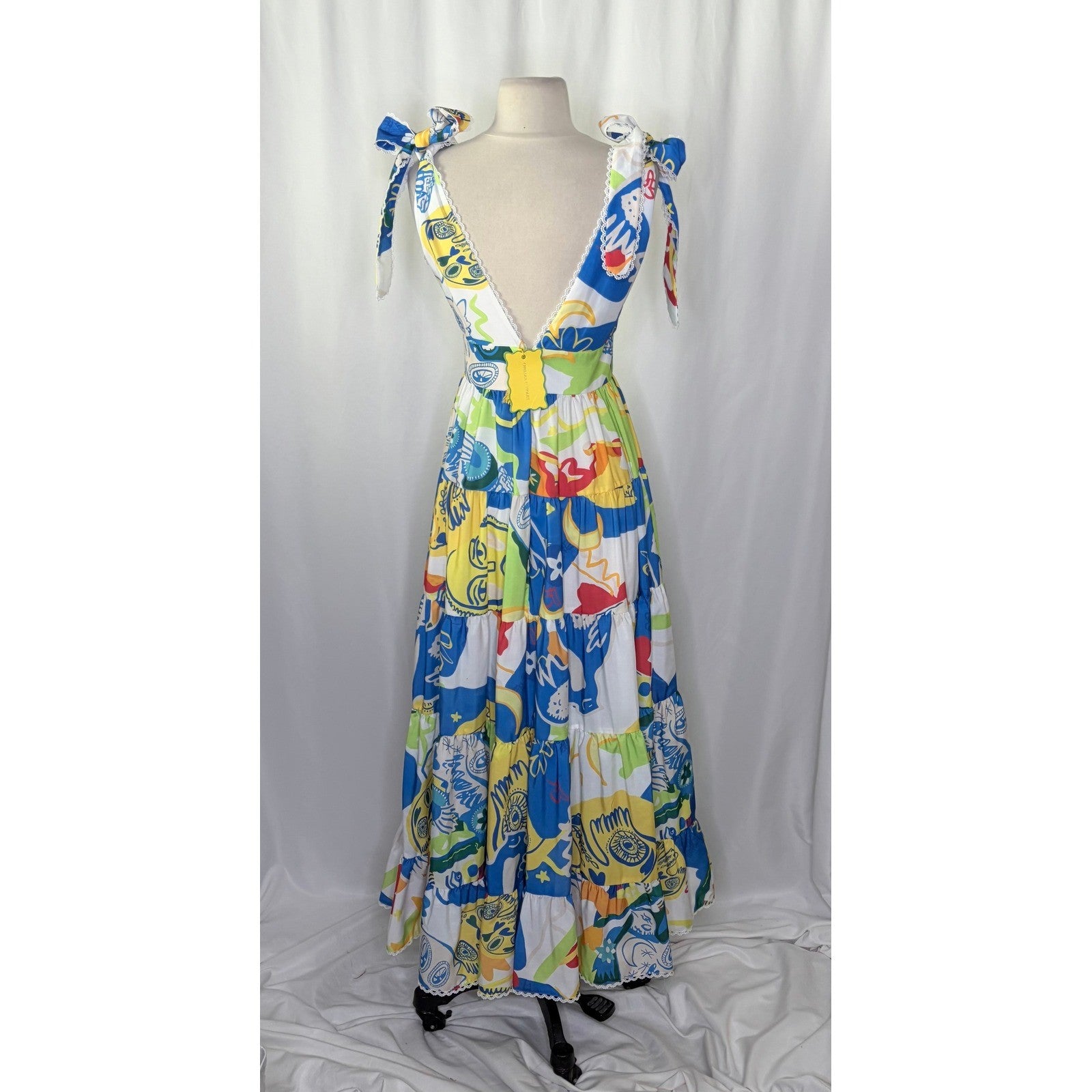 NWT!! CHELSEA & VIOLET Cecily Maxi Dress Colorful Abstract Vacation Tiered XS