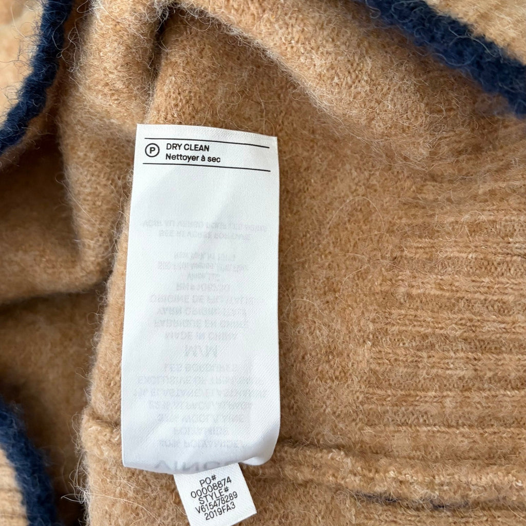 VINCE Contrast Tip Wool Alpaca Pullover Sweater Camel Brown Navy Blue Medium