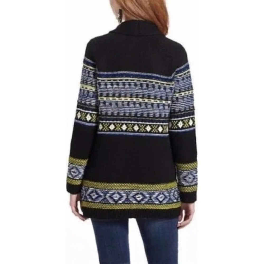 Anthropologie SPARROW Batley Fairisle Black Cardigan Sweater Fair Isle Large