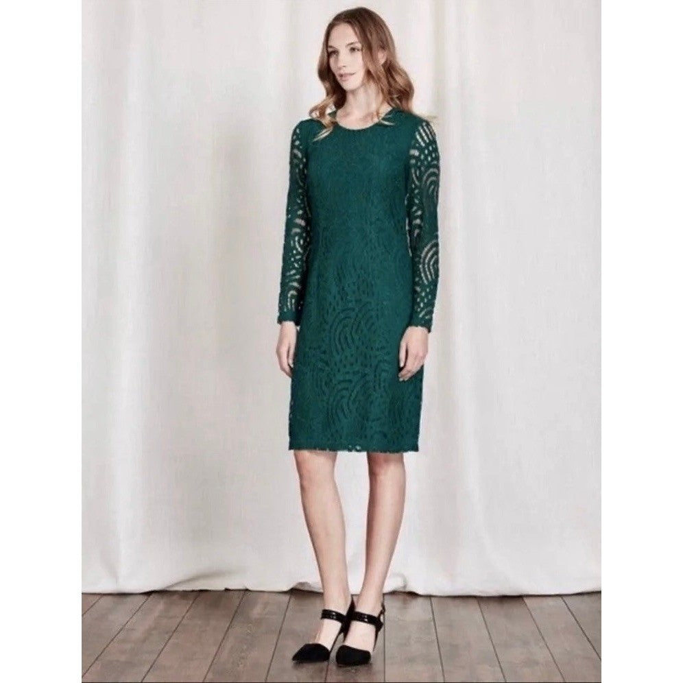 BODEN Zeta Emerald Green Lace Shift Dress Preppy Office Coquette Business 16