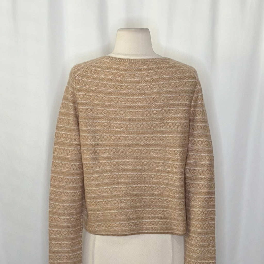VINCE Cashmere Fair Isle V Neck Sweater Sandshell Combo Preppy Pullover Medium