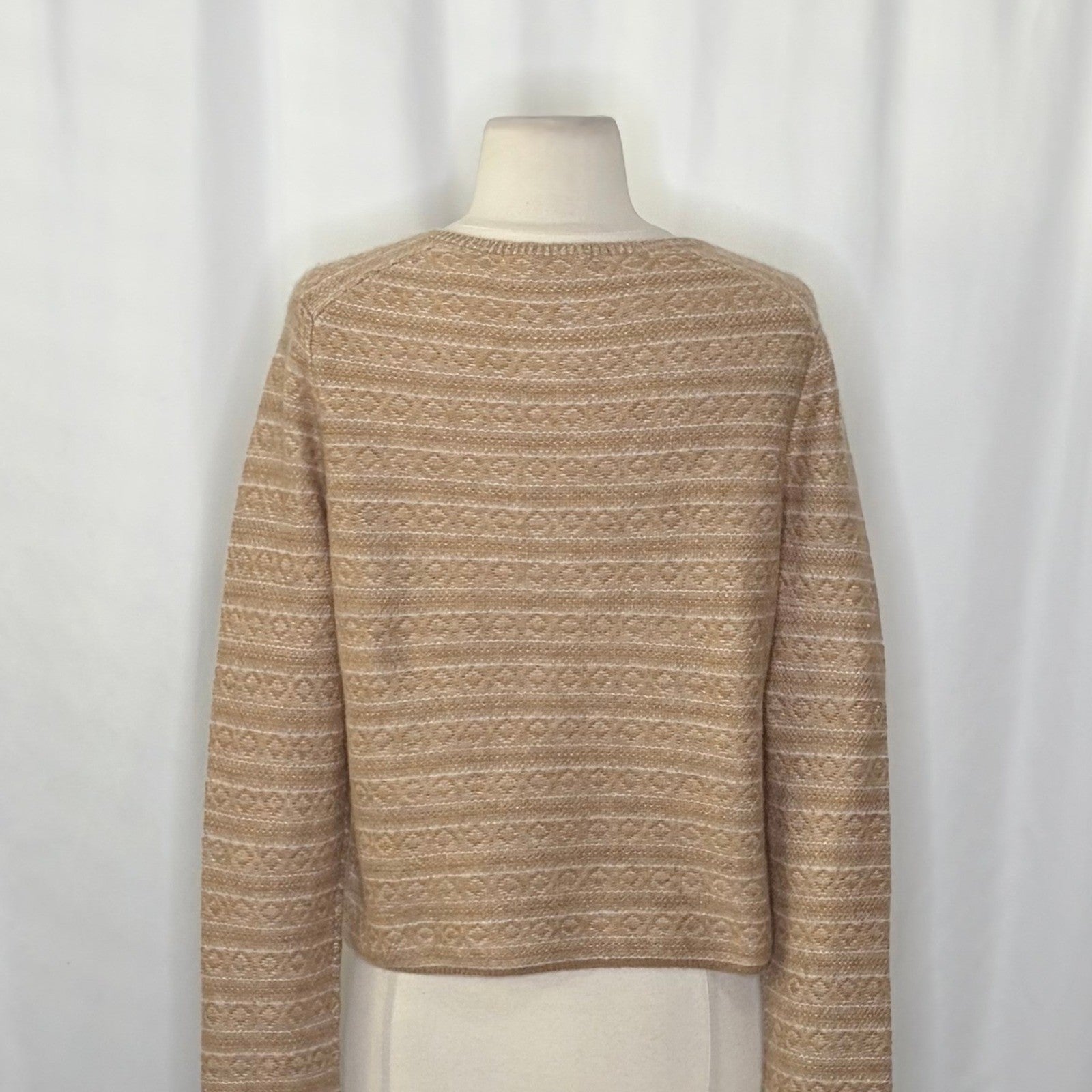 VINCE Cashmere Fair Isle V Neck Sweater Sandshell Combo Preppy Pullover Medium