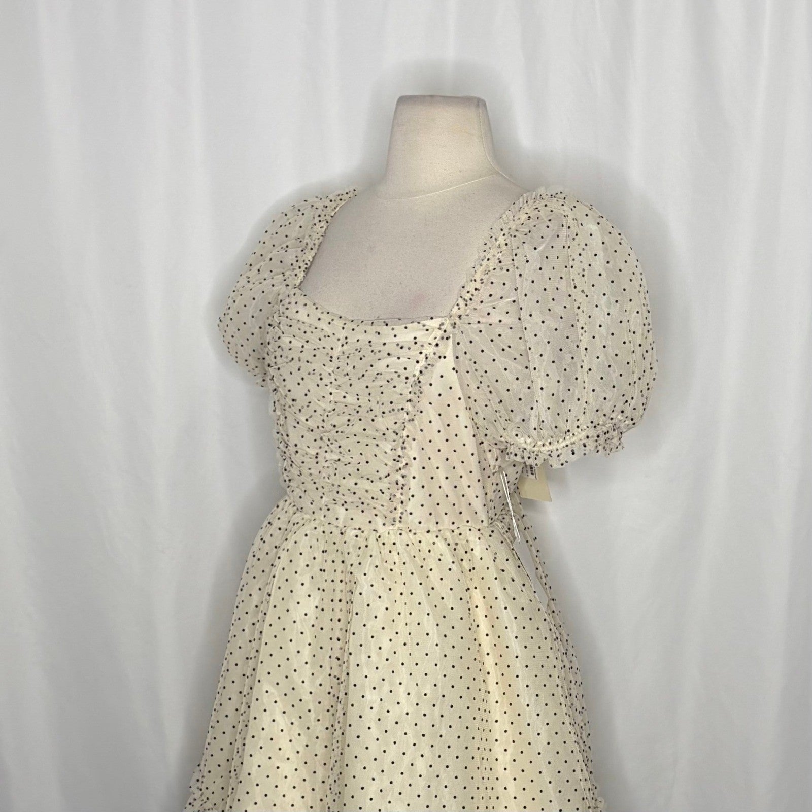 NWT!! Joyfolie MIA JOY Perla Tulle Puff Dress Polka Dots Ivory Black Medium