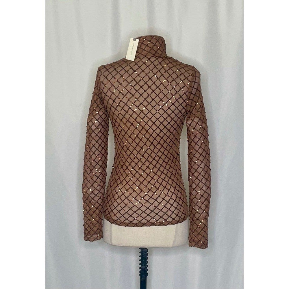 NWT!! Anthropologie PILCRO Turtleneck Sequin Top Shirt Bronze Party Glam X-Small