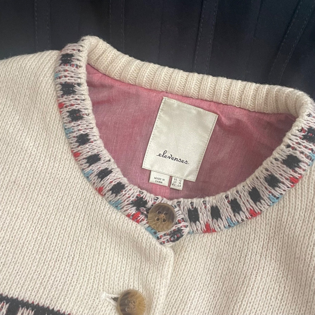NWT!! Anthropologie ELEVENSES Buckhaven Fairisle Sweater Cardigan Jacket Size 12