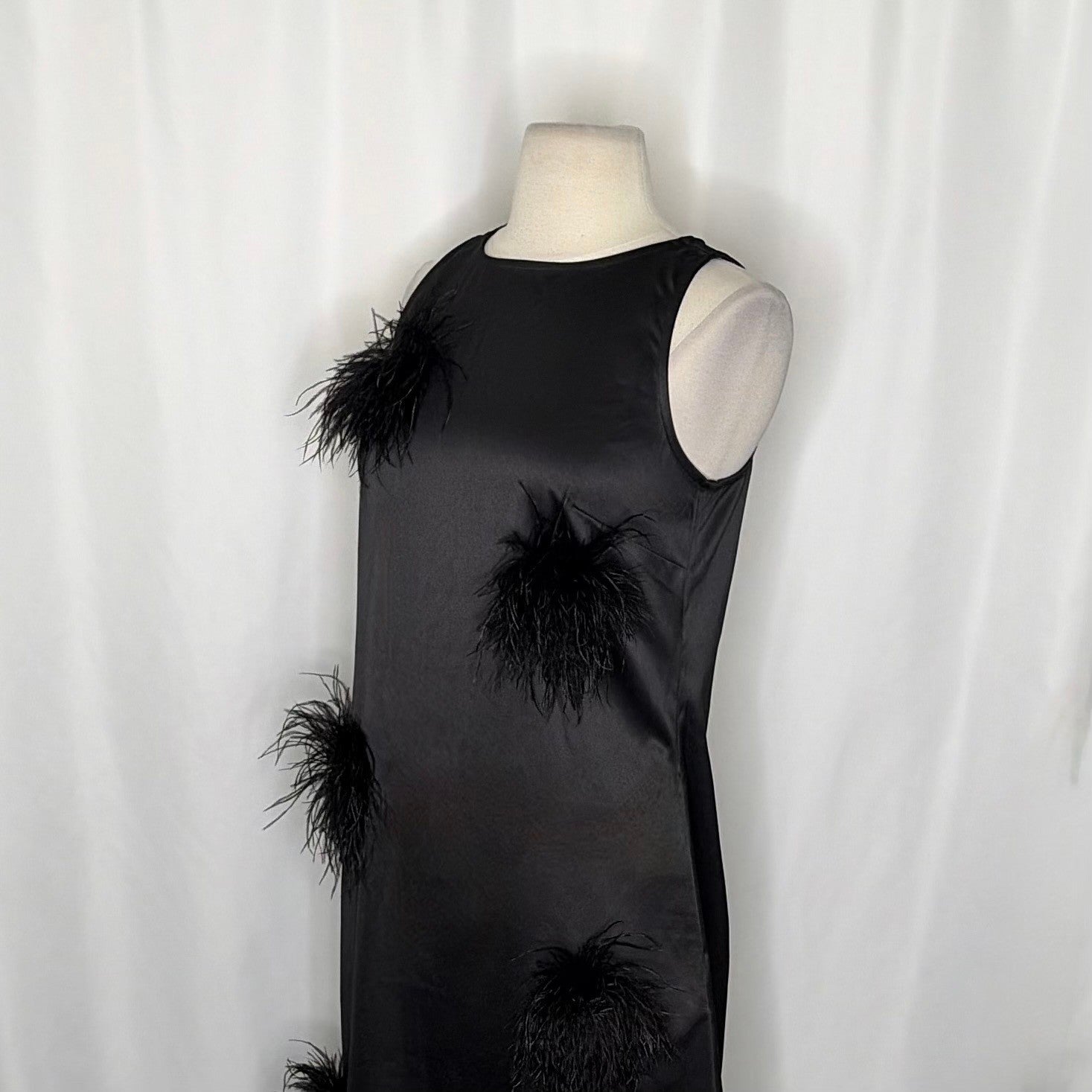 NWT!! FRANCES VALENTINE Feather Maxi Dress Solid Black Party Cocktails Small