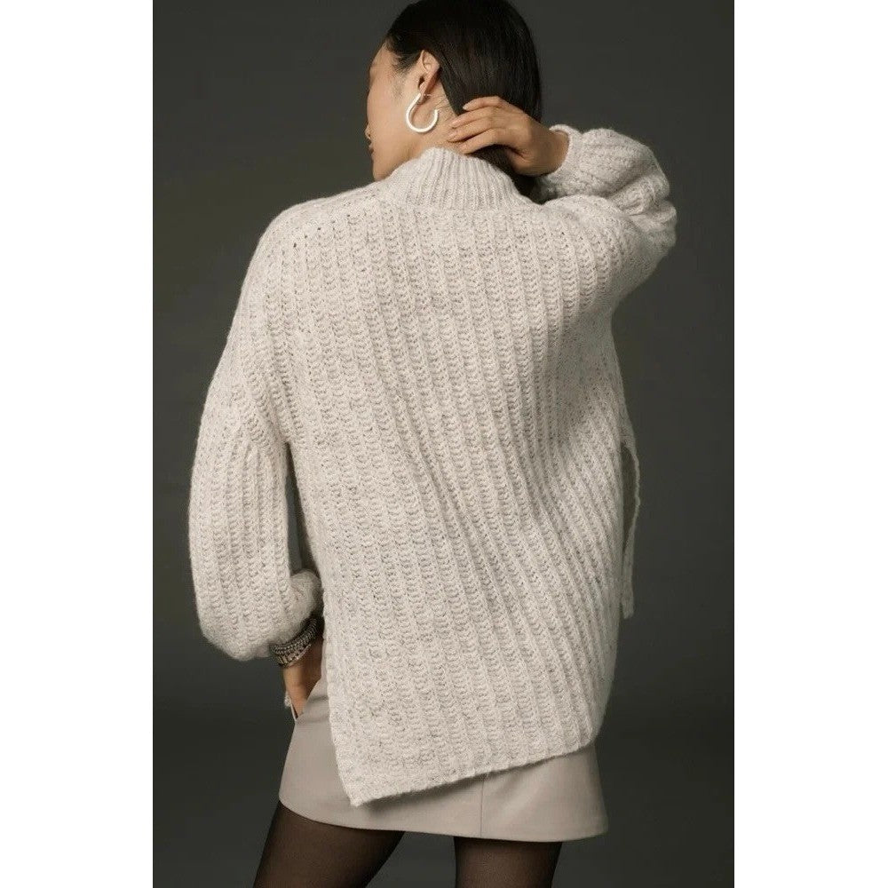 Anthropologie PILCRO Textured Tunic Sweater Gray Marled Knit Wool Linen Medium