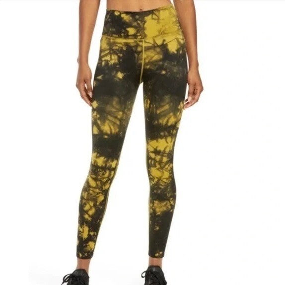 NWT!! GOOD AMERICAN Black & Yellow Tie Dye Seamless Leggings 00 0 X-Small