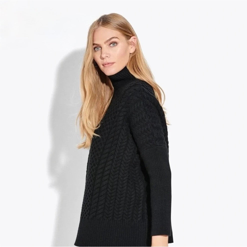 AYR Le Square Extra Fine Merino Wool Chunky Knit Sweater Black Pullover Small