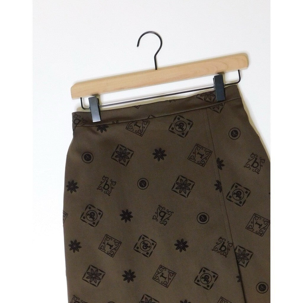 ROCCOBAROCCO Jeans Italian Brown Logo Print A-Line Skirt Flocked Office Size 8