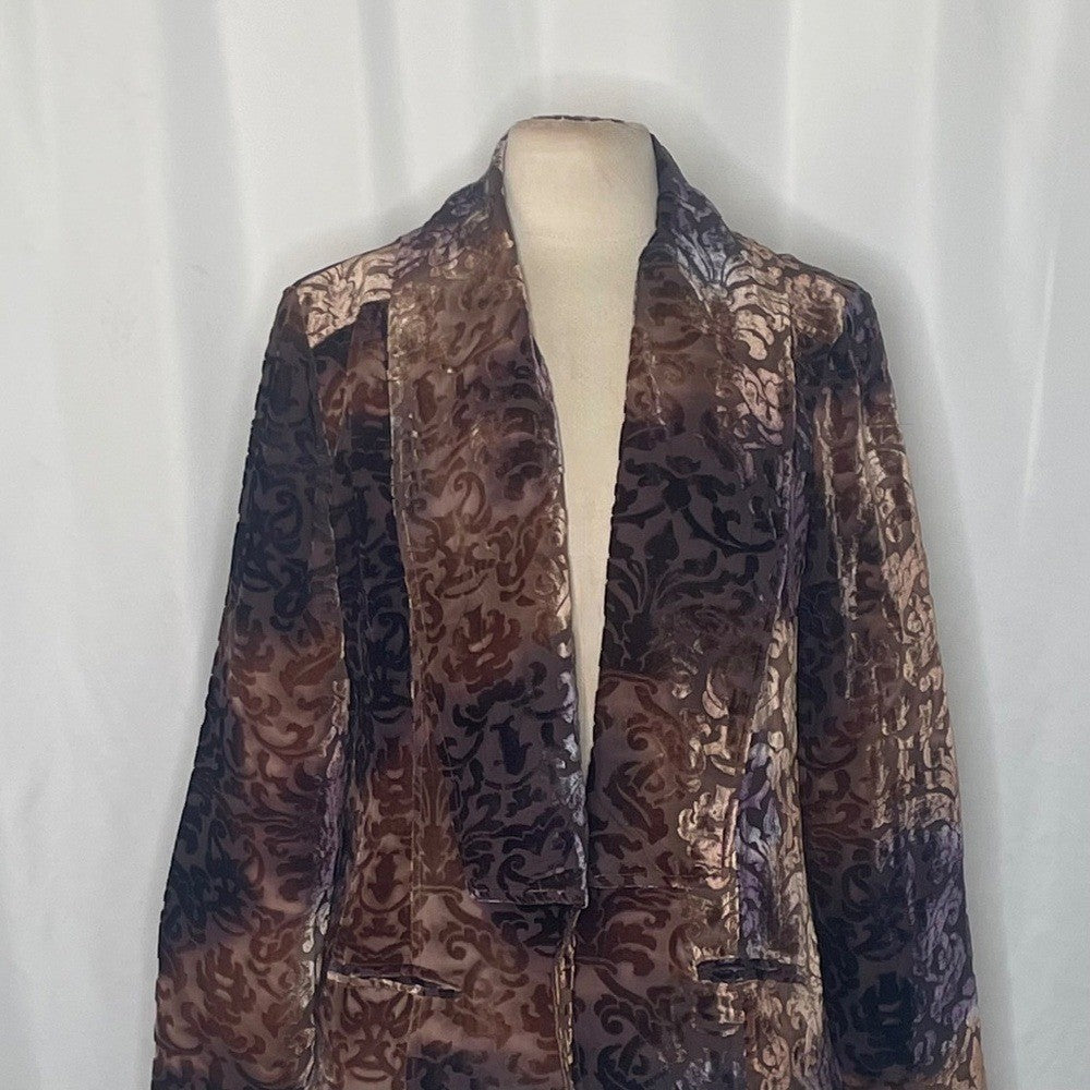 SUNDANCE Firelight Silk Velvet Blazer Jacket Damask Burnout Brown Purple Size 10