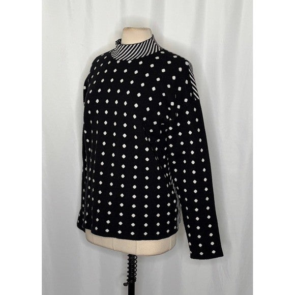 By ANTHROPOLOGIE Lizzie Mock Neck Sweater Black White Polka Dot Striped Large