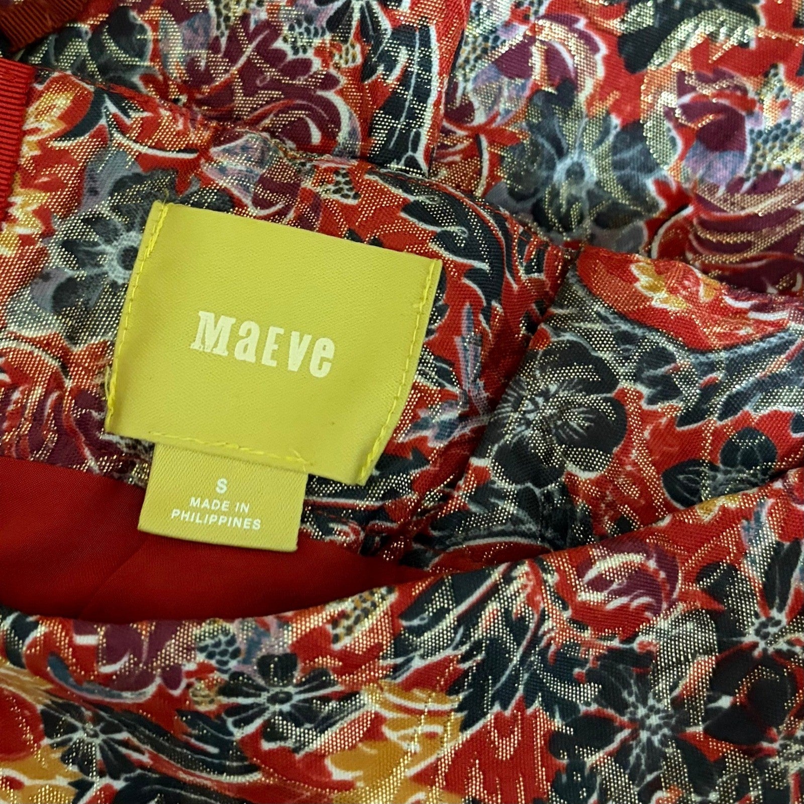 Anthropologie MAEVE Rosie Floral Skirt Pleated Metallic Brocade Pockets Small