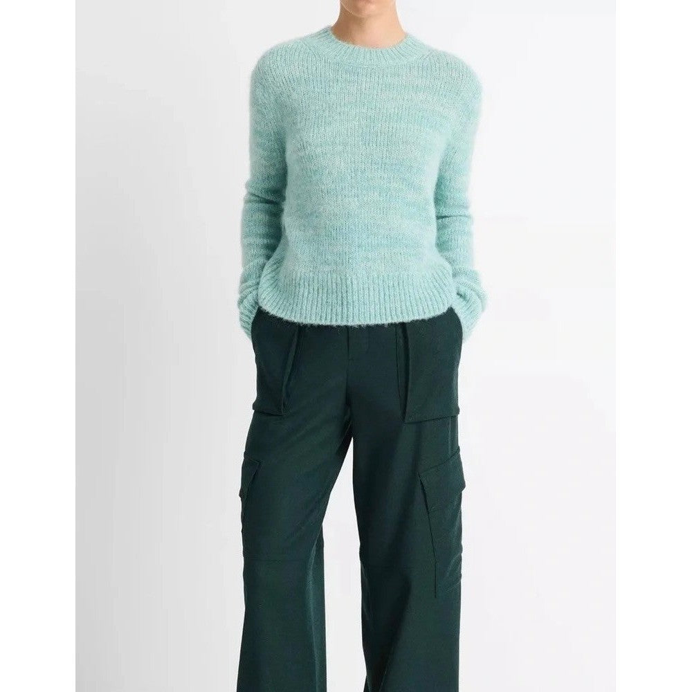 VINCE Italian Marled Alpaca Wool Knit Crew Neck Cozy Sweater Aqua Blue Small