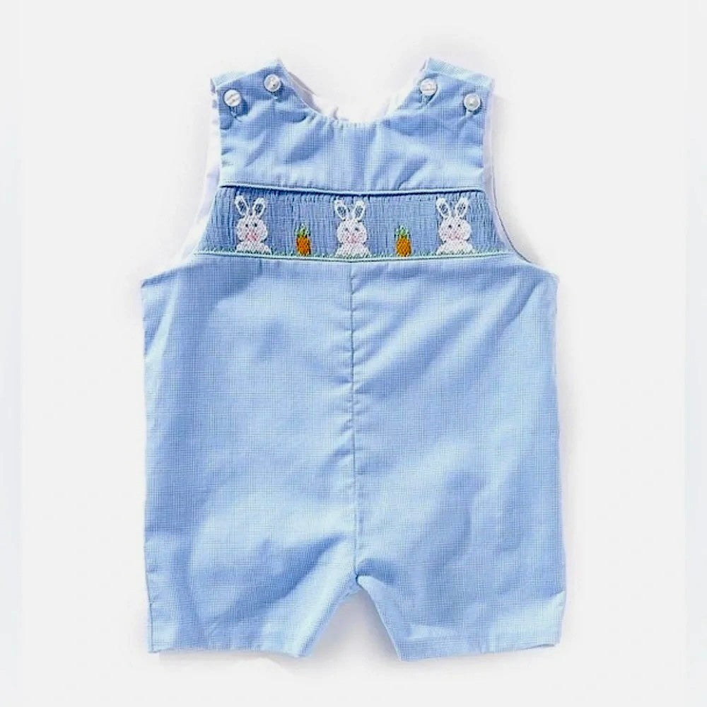 NWT!! EDGEHILL COLLECTION Smocked Bunny Gingham Plaid Romper Blue 6 Months