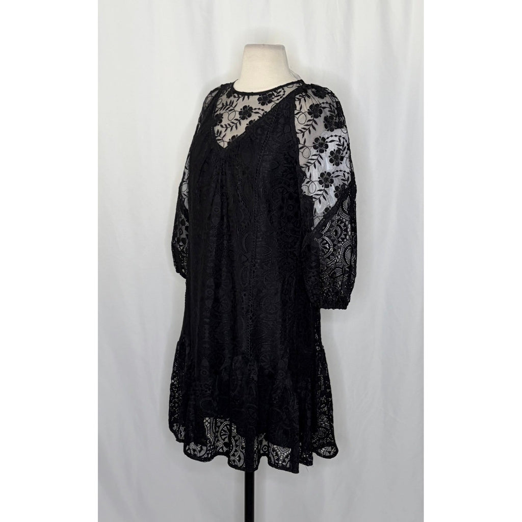 NWT!! SUNDANCE Brynlee Dress Black Floral Lace Coquette Romantic Lacey X-Small