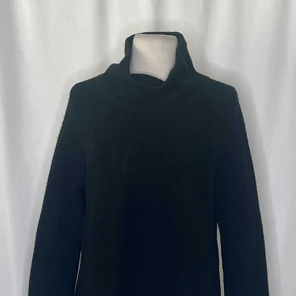 VINCE Cashmere Wool Ribbed Cowl Turtleneck Sweater Side Zipper Solid Black Small