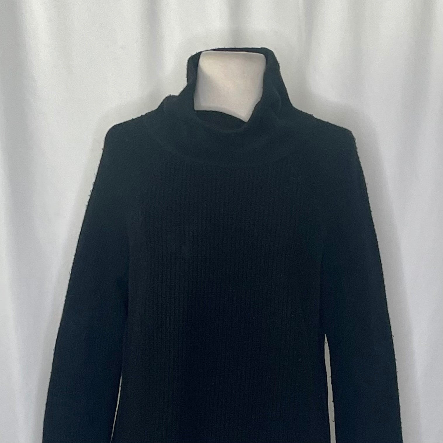 VINCE Cashmere Wool Ribbed Cowl Turtleneck Sweater Side Zipper Solid Black Small