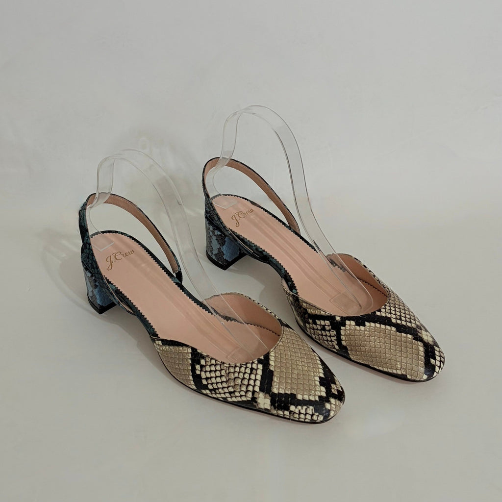 J. CREW Kate Slingback Pumps Snake Embossed Leather Shoes Snakeskin Block 10