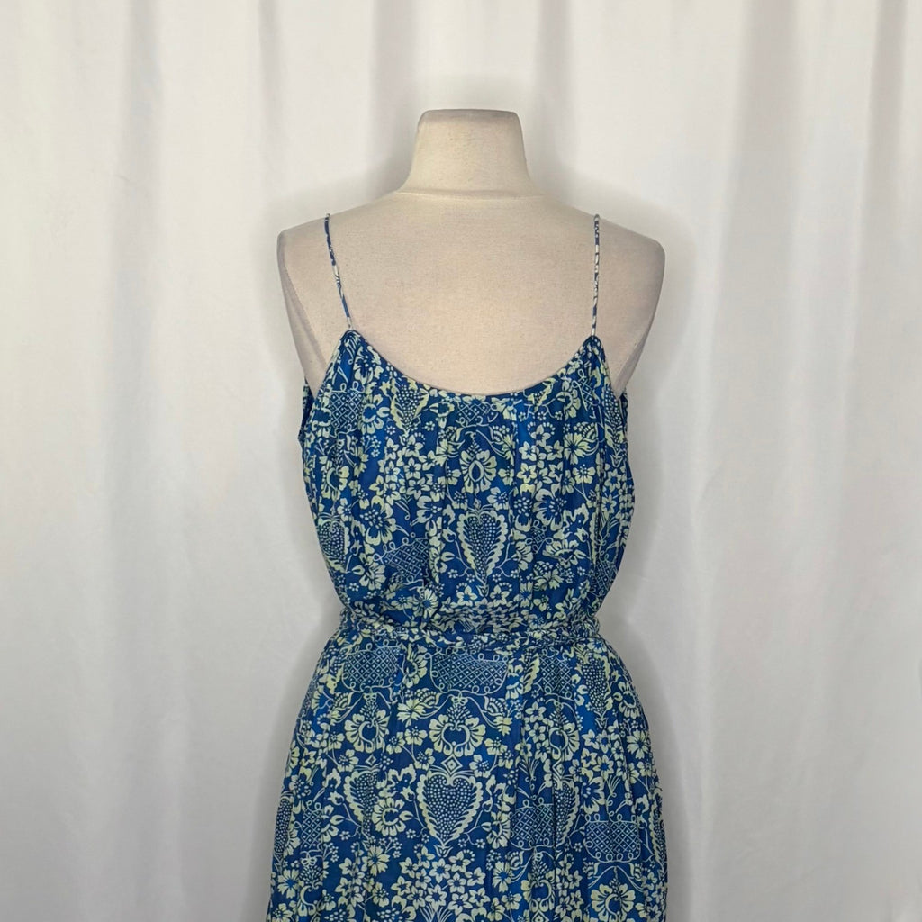 RHODE Lea Belted Floral Printed Cotton-Poplin Midi Dress Blue Vacation X-Small