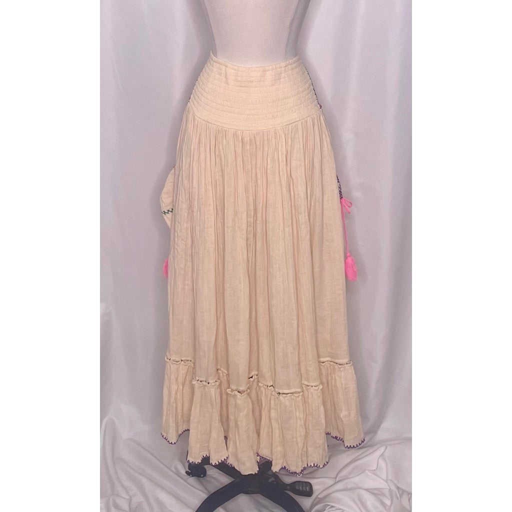 NWT!! FREE PEOPLE Island Time Embroidered Set Skirt Halter Top Gauzy Small