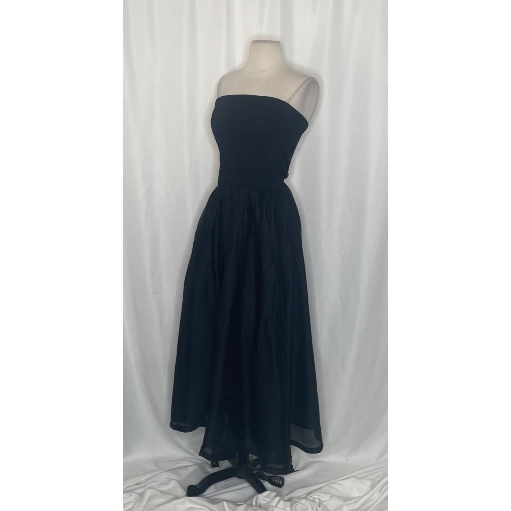 NWT!! J. CREW Strapless Mixy Dress Solid Black Midi Textured Preppy Medium