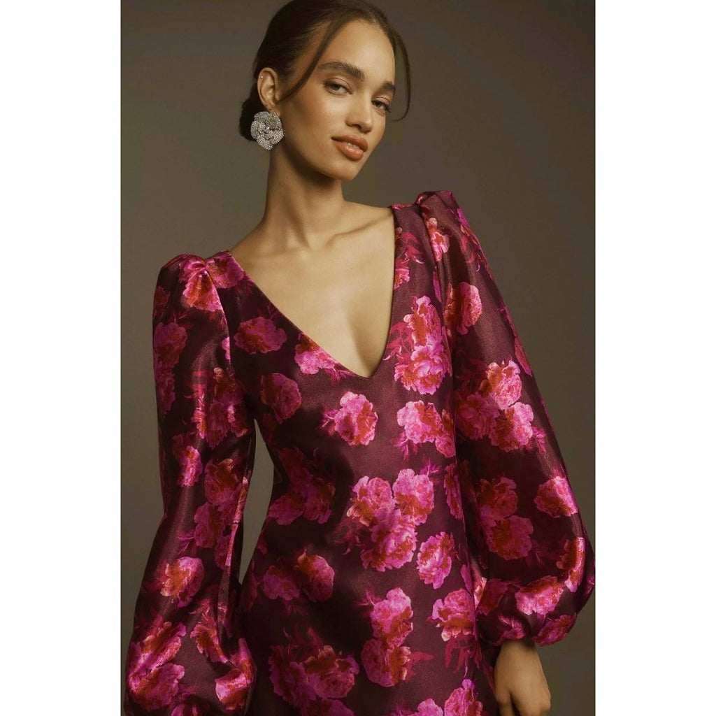 NWT!! Anthropologie BHLDN Aliana V Neck Floral Organza Mini Dress Large