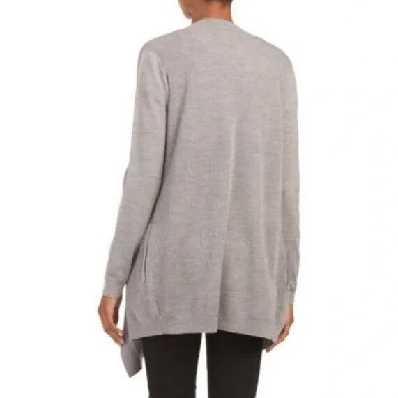 THEORY Winxie Gray Ribbed Knit Draped Cardigan Sweater Merino Wool Small