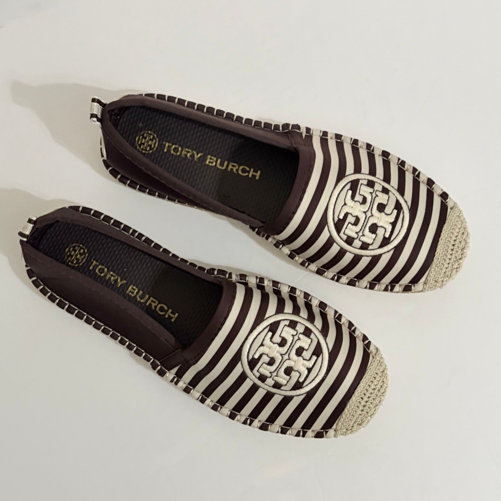 TORY BURCH x Sea Star Beachwear Espadrilles Brown Striped Shoes Size 10
