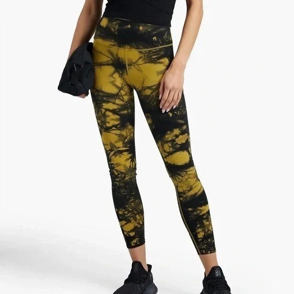 NWT!! GOOD AMERICAN Black & Yellow Tie Dye Seamless Leggings 00 0 X-Small