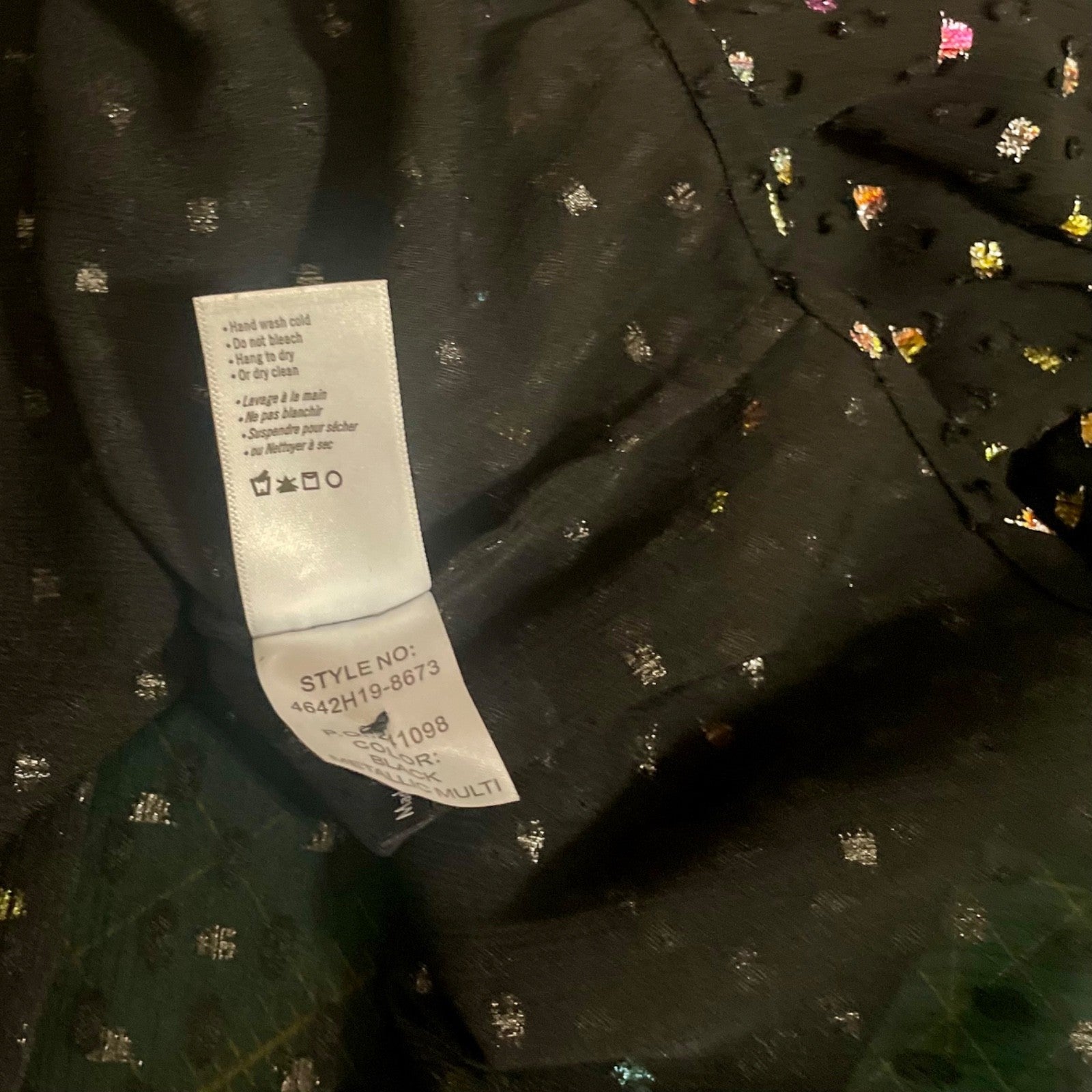 NWT!! PAIGE Cleobelle Black Metallic Tie Neck Top Blouse Rainbow Clip Dot XS