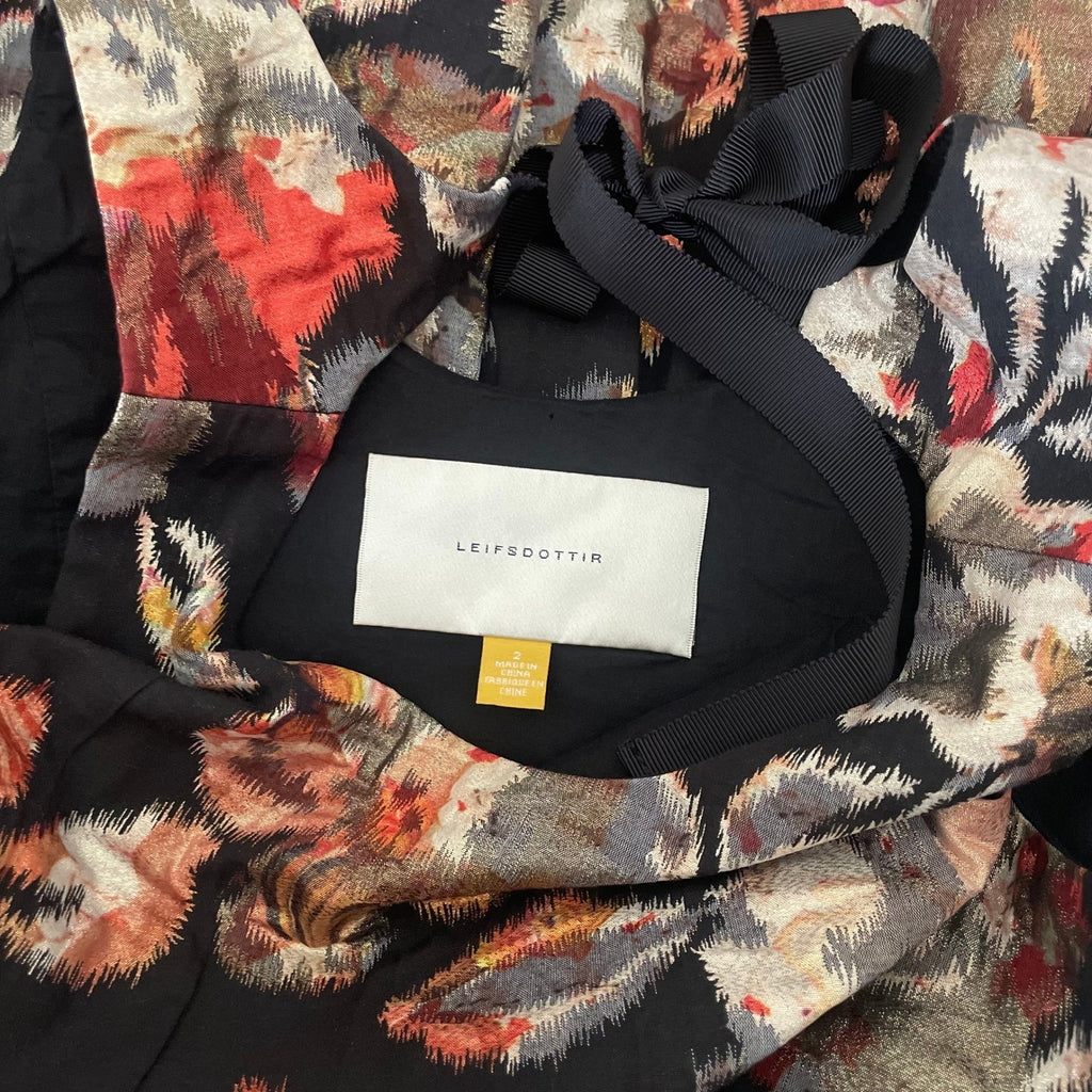 Anthropologie LEIFSDOTTIR Adelita Floral Brocade Metallic Dress Party Size 2