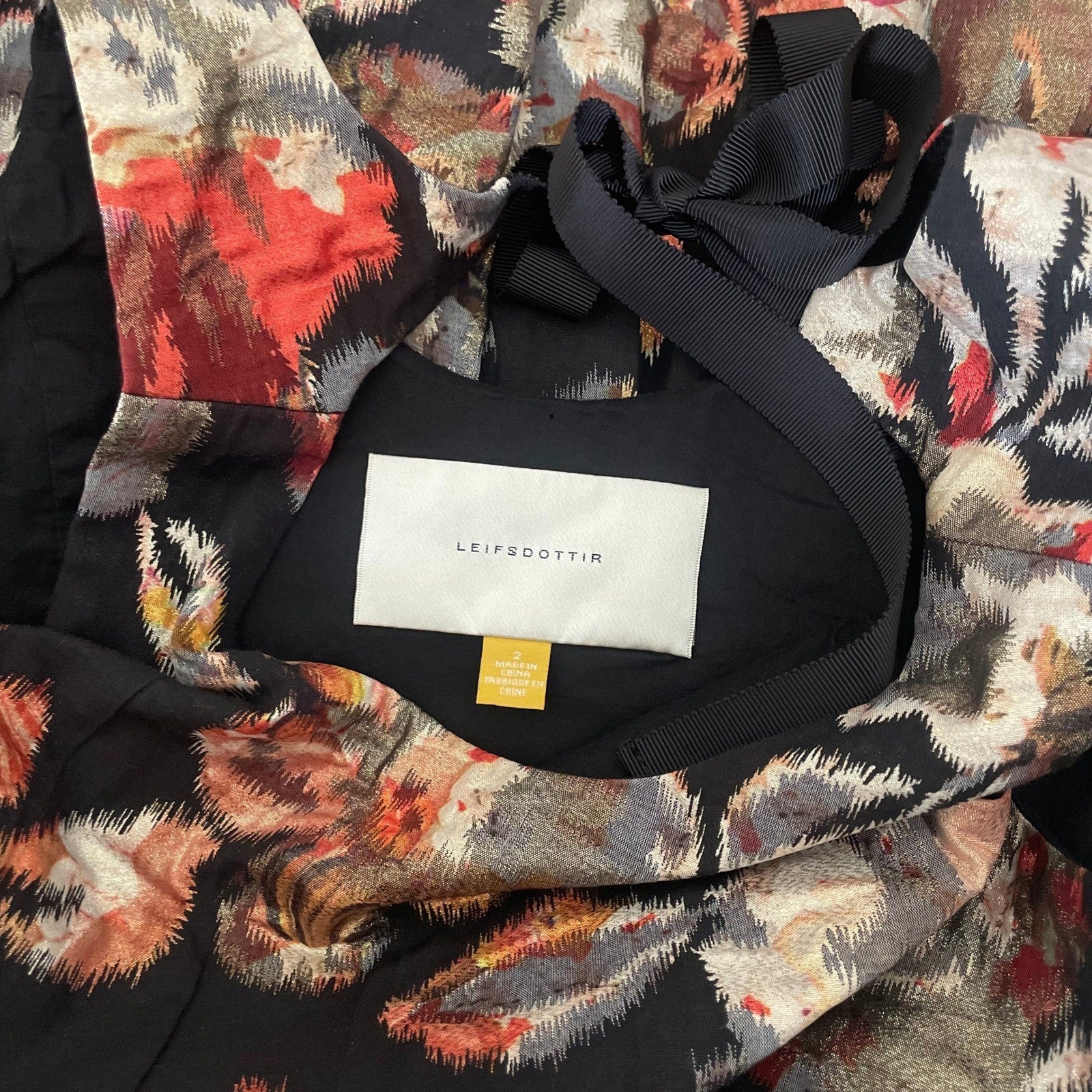 Anthropologie LEIFSDOTTIR Adelita Floral Brocade Metallic Dress Party Size 2