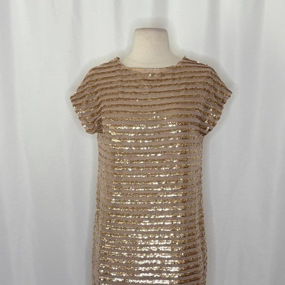 NWT!! Trina TRINA TURK Sequin Stripe Mini Party Cocktail Dress Gold Shift Small