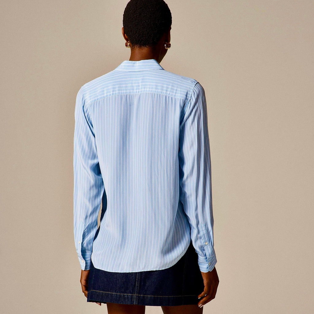 NWT!! J. CREW Jules Club Collar Shirt Striped Crepe De Chine Blue Stripe Size 00