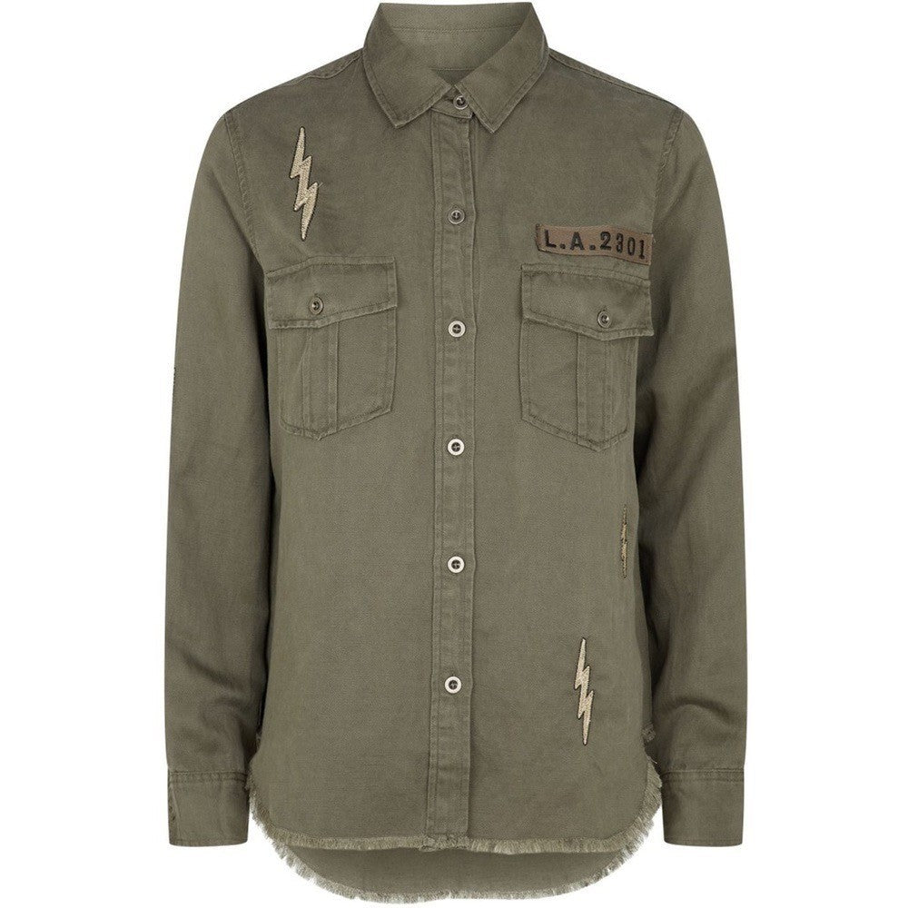 RAILS Loren Olive Lightning Bolts Buttondown Military Style Jacket Top Medium