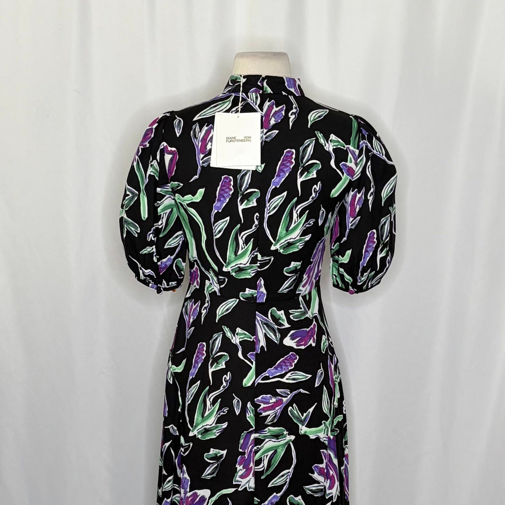 NWT!! DVF DIANE VON FURSTENBURG Nella Dress Violet Floral Midi Spring Size 2
