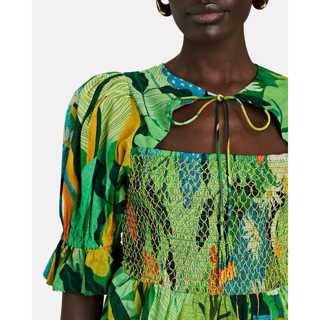 NEW!! FARM RIO Vintage Toucans Smocked Peplum Top Blouse Tropical Small