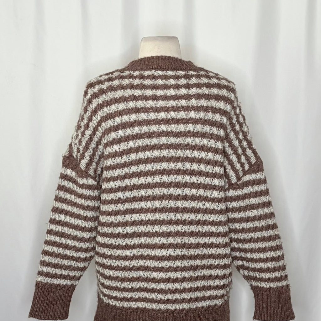 ZARA Wool Chunky Knit Oversized Sweater Brown Grey Stripes Pullover Knit Small